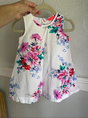 Joules White Floral Swing Tank Top with Pink & Teal Accents